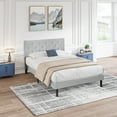 thumbnail image 1 of Queen Size Upholstered Platform Bed Frame with Modern Button Tufted Linen Fabric Headboard, No Box Spring Needed, Wood Slat Support, Easy Assembly, Grey, 1 of 1