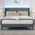 thumbnail image 1 of Queen Size Upholstered Platform Bed Frame with Wingback Headboard, Diamond Tufting, and LED Lights - Wood Slat Support, No Box Spring Needed, Easy Assembly, Noise-Free, Grey, 1 of 8