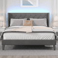 thumbnail image 1 of Queen Size Upholstered Platform Bed Frame with Wingback Headboard, Diamond Tufting, and LED Lights - Wood Slat Support, No Box Spring Needed, Easy Assembly, Noise-Free, Grey, 1 of 9