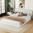 thumbnail image 1 of Queen Size Upholstered Platform Bed Frame with Berber Fleece Headboard Wood Slat Support Easy Assembly No Box Spring Needed, White, 1 of 9