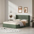 thumbnail image 1 of Queen Size Upholstered Platform Bed Frame with Hydraulic Gas Lift Up Storage, Wingback Headboard, Under bed Storage, Moss Green, 1 of 5