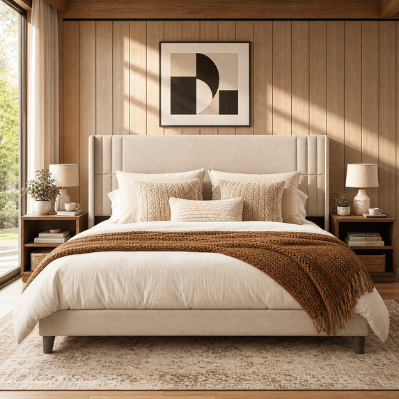 AIHO Upholstered Queen Bed Frame with Sturdy Metal & Modern Wingback ...
