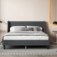 thumbnail image 1 of Queen Size Upholstered Platform Bed with Headboard, Linen Fabric Deluxe Wingback Headboard, Wooden Bed Frame/Mattress Foundation with Slats Support, No Box Spring Needed, Dark Gray, 1 of 9