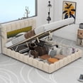 thumbnail image 1 of Queen Size Upholstered Platform Bed with LED Headboard and USB, Linen Fabric Upholstered Platform Bed Frame with Large Underneath Storage(Beige, Queen), 1 of 10