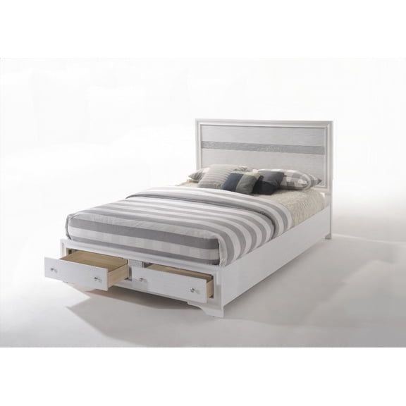 The Naima White Finish Queen Bed Features Storage, No Box Spring, 3 Slats & 5 Support Legs