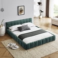 thumbnail image 1 of Queen Size Upholstered Platform Bed with Thick Fabric, Chenille Fabric Grounded Queen Size Bed Frame with Headboard and Solid Frame, Wooden Slats Support, No Box Spring Needed, Blue-Green, 1 of 9