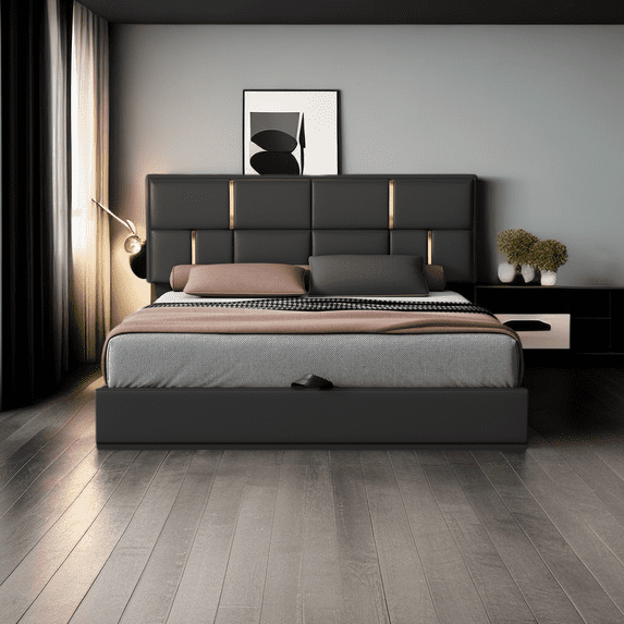 Queen Size Upholstered Platform Bed with Hydraulic Storage System,No Box Spring Needed