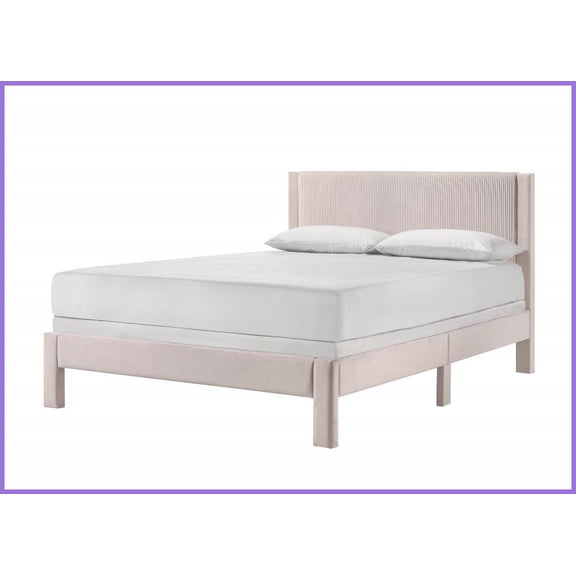 Queen Size Upholstered Platform Bed with Ribbed Headboard - Pink Contemporary Bedroom Furniture