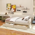 thumbnail image 1 of Queen Size Upholstered Platform Bed with USB and 2 Drawers, Beige, 1 of 13