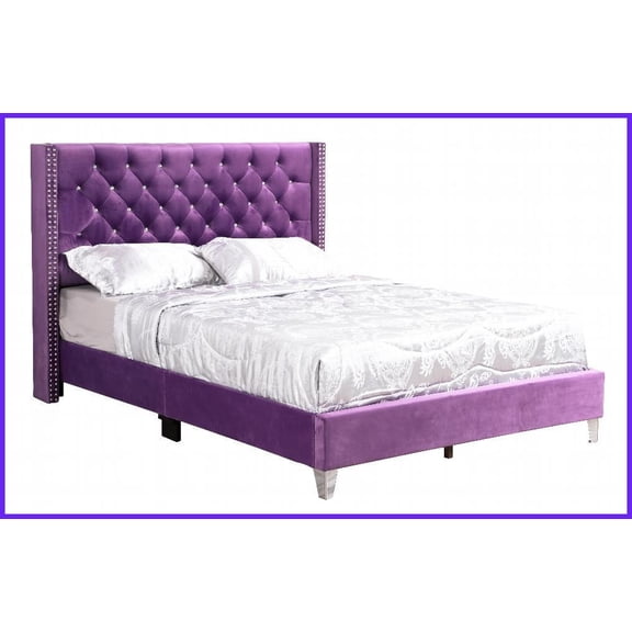 Queen Size Upholstered Storage Bed Frame - Purple Transitional Style for Master/Guest Rooms
