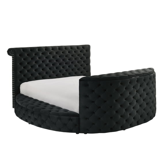 Queen Size Upholstered Storage Bed with Electric Fireplace TV Lift, Black Velvet Platform Bed with Tufted Headboard