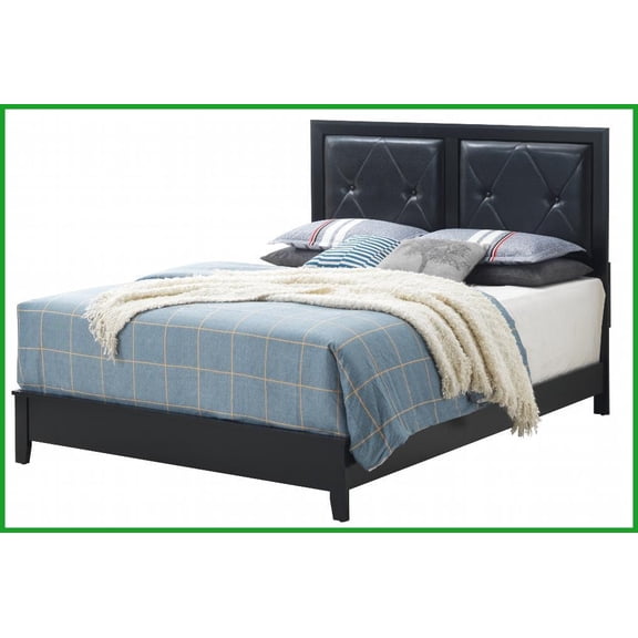 Queen Size Upholstered Transitional Bed Frame - Strong Black for Master/Guest Bedroom