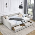 thumbnail image 1 of Queen Size Upholstered Tufted Daybed Sofa Bed with Drawers, Beige Linen, Mid-Century Modern Design, 84.5"x63.5"x26.5", 500lbs Weight Capacity, 1 of 7