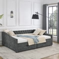 thumbnail image 1 of Queen Size Upholstered Tufted Sofa Bed with Drawers,Button on Back and Copper Nail on Waved Shape Arms,Trundle Bed,Modern Daybed for Kids, Teens and Adults, No Box Spring Needed,84.5"x63.5"x26.5",Grey, 1 of 9