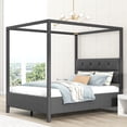 thumbnail image 1 of Queen Size Upholstery Canopy Platform Bed with Four Support Legs, Gray, 1 of 9