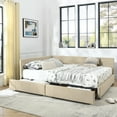 thumbnail image 1 of Queen Size Upholstery Daybed with 2 Drawers and Headboard, Mid-Century Style Tufted Sofa Bed with Stripes on Back, Easy Assembly, No Box Spring Required, for Living Room, Beige, 1 of 9