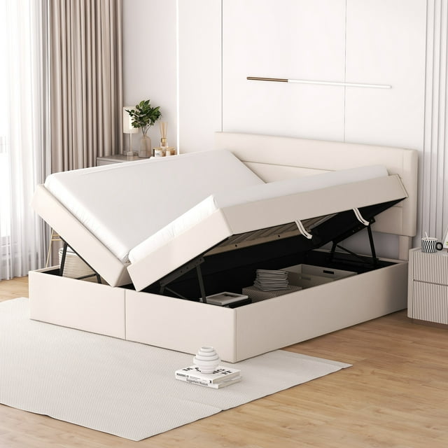 Queen Size Upholstery Platform Bed with Lift up Storage Underneath ...