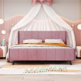 thumbnail image 1 of Queen Size Velvet Bed Frame with Vertical Channel Tufted Wingback Headboard, Upholstered Platform Bed with Wood Slats, No Box Spring Needed, Easy Assembly, Non-Slip Noise, Pink, 1 of 9
