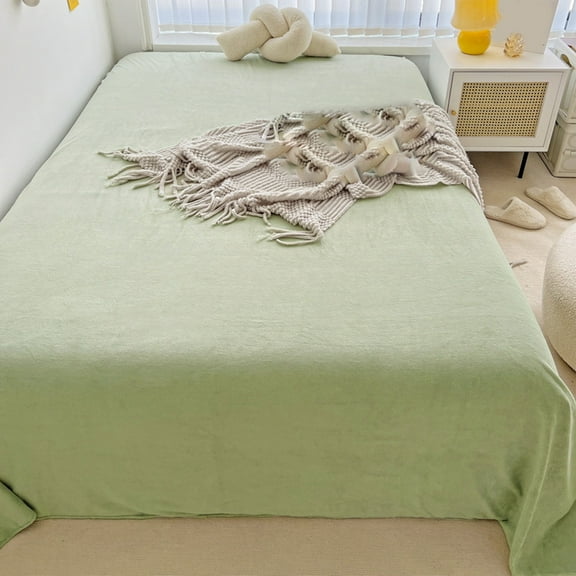 Queen Size Velvet Flannel Sheet - Ultra Soft Anti-Pilling Fleece Bedding 63x91 Inch, Cozy Warm Thermal Blanket for Winter - Green Luxury Sheets