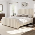 thumbnail image 1 of Queen Size Velvet Upholstered Bed Frame with Headboard&Footboard,Platform Bed Frame with Nailhead Trim,Sturdy Wooden Slats, Silent&No Box Spring Needed,Easy to Assemble,Cream, 1 of 9