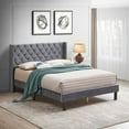 thumbnail image 1 of Queen Size Velvet Upholstered Platform Bed Frame with Button Tufted Headboard, Wooden Slats with Wings Design, No Box Spring Needed, Easy Assembly, 1 of 7