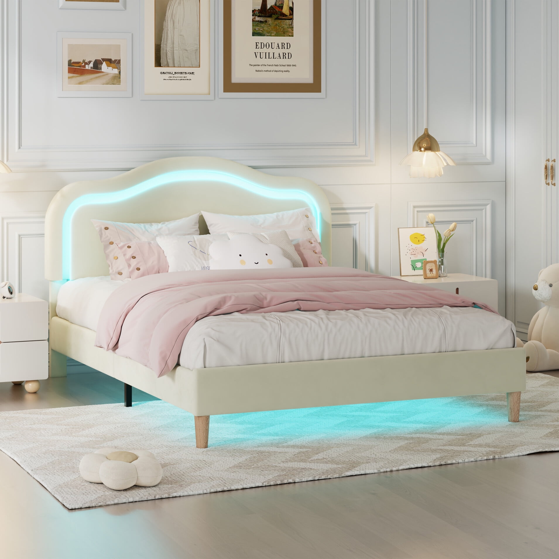 MUSEHOMEINC Solid Wood King Size Bed Frame with Adjustable