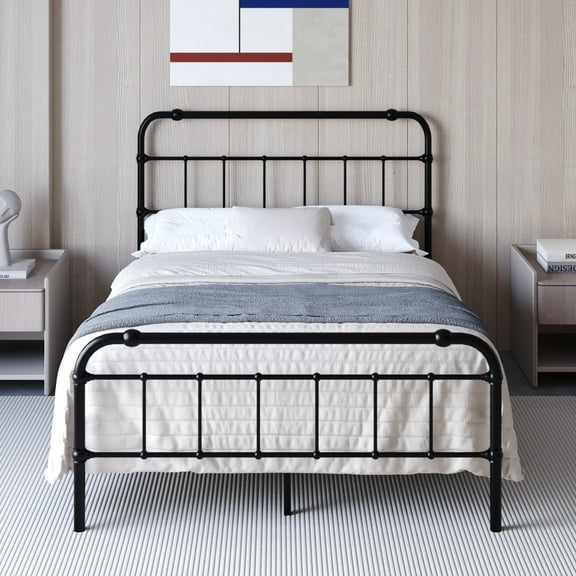 Queen Size Victorian Style Metal Platform Bed Frame with 18 Inch High Storage, Easy Assembly, Sturdy and Durable, Black