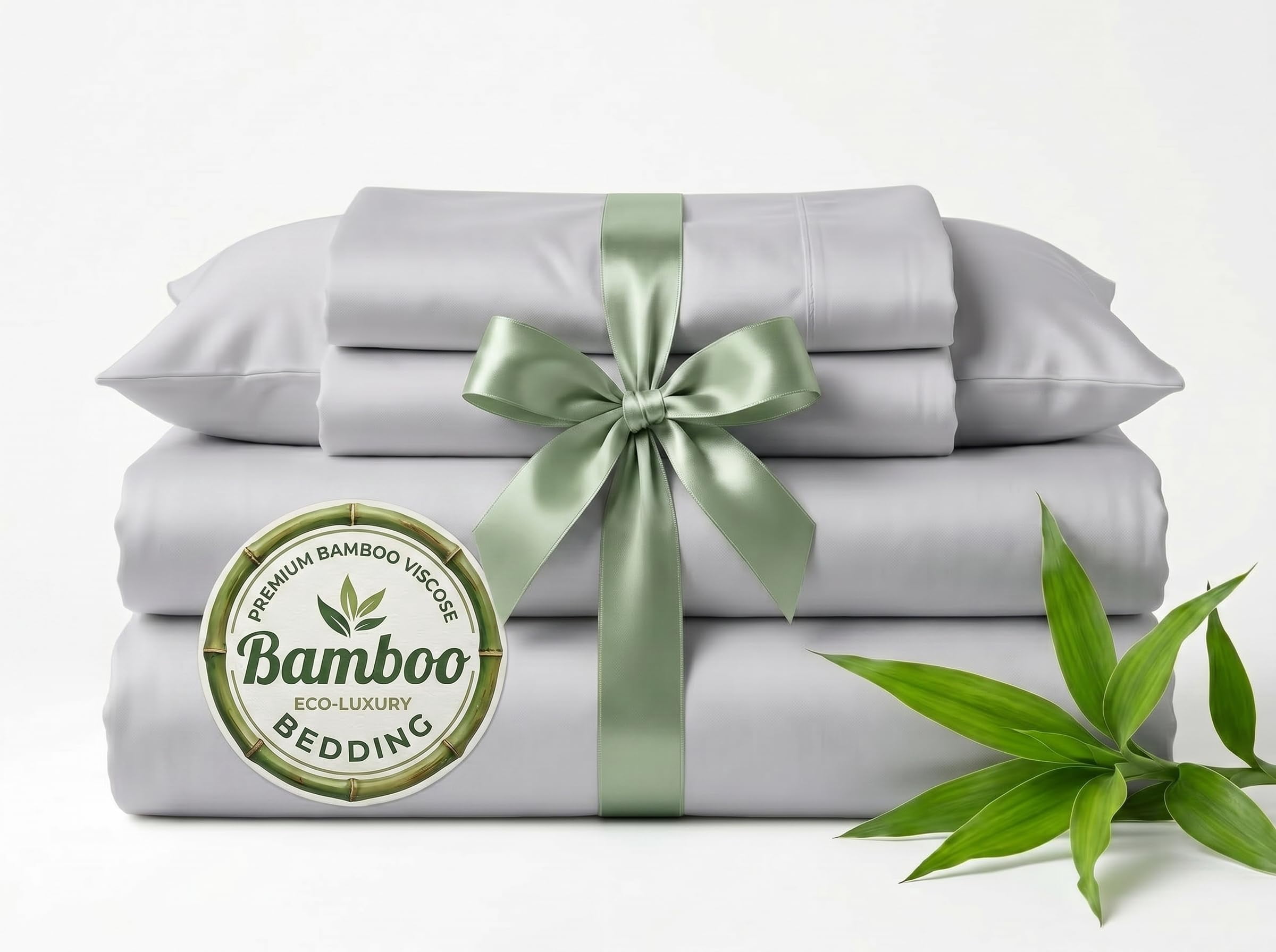Queen Size 100% Viscose Derived from Bamboo 800 Thread Count Sheet Set, 10" Deep Pocket - Light Gray