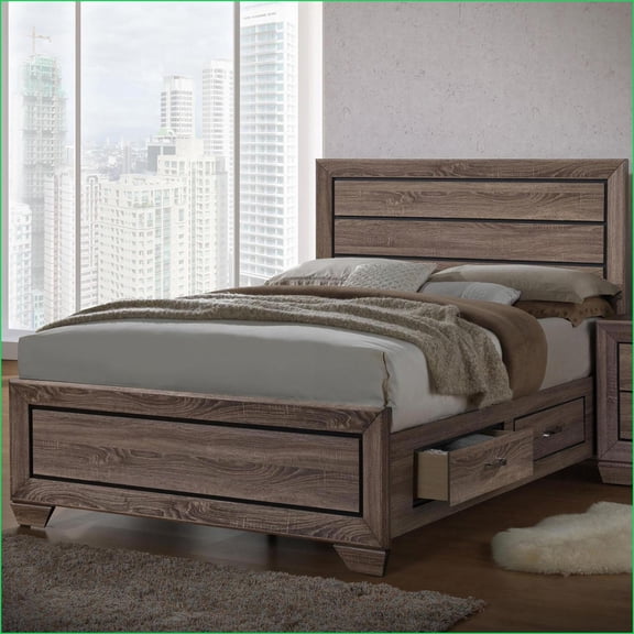 Queen Size Washed Taupe Storage Bed with Asian Hardwood Frame & 4 Drawers Ideal for Master Bedroom