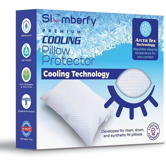 Queen Size Waterproof Cooling Pillow Protector by Slumberfy - Premium Skin-Safe Pillow Cover with Zipper Closure, Natural Fabric with ArcticTex Cooling Technology, Noiseless Pillowcase: 20x30 in.