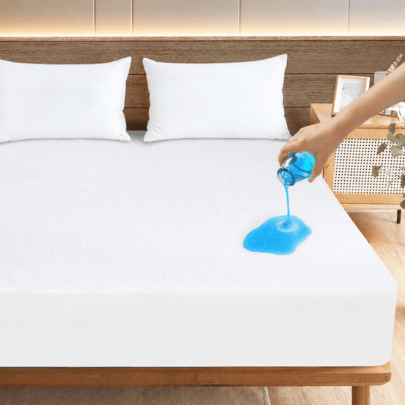 Queen Size Waterproof Mattress Protector, Air Fabric Mattress Pad with Deep Pocket 6"-18" Depth, Soft Noiseless Bed Mattress Cover Washable for Home, Bedroom, Hotel (White)