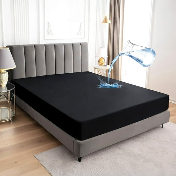 Queen Size Waterproof Mattress Protector, Stain-Resistant Mattress Cover with 14-inch Deep Pocket, Black