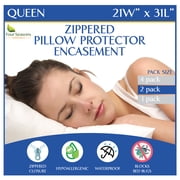 Queen Size Waterproof Pillow Protectors Set of 2   Zippered Hypoallergenic Pillowcase Cover Dust Proof Encasement