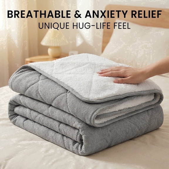 SIGOODS Gray Plush Fleece Sherpa Bed Blankets, Twin - Weighted, Soft, Warm, Breathable
