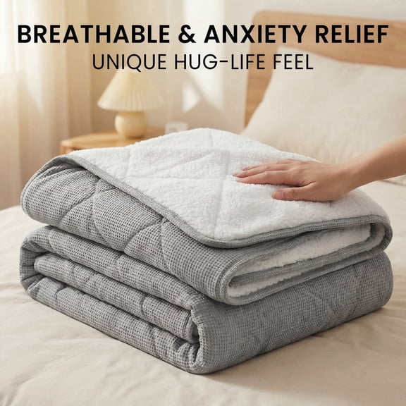 Queen Size Weighted Blanket with Soft Plush Fleece, Fluffy Thick Warm Sherpa, 48 x 72 inches, 15lbs