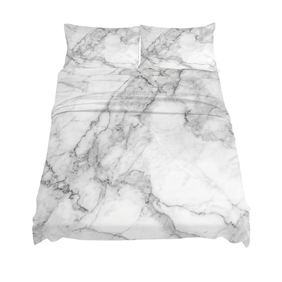Queen Size White Gray Sheet Sets Abstract Art Marble Texture Modern Simple Soft Breathable Microfiber Bed Sheets Deep Pockets 4 Piece Bed Sheets Set, 1 Fitted Sheet, 1 Flat Sheet & 2 Pillowcases