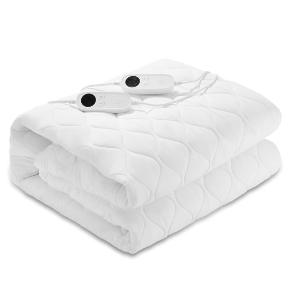 Queen Size White Heated Mattress Pad with Dual Zone Control, 9 Heated Settings, Auto Off Function
