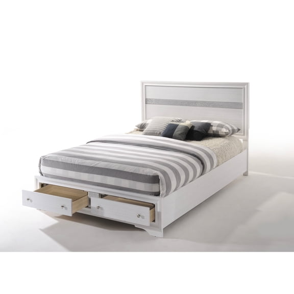Queen Size White Storage Bed - Composite Wood No Box Spring Requirement 3 Slats + 5 Legs 2 Drawers With Full Extension In For Acrylic And Stop