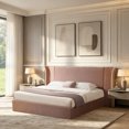 Soft Box Box Spring Queen Size Wing-Back Upholstered Bed Frame, High Padded Headboard, Soft ...