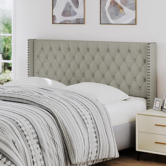 Queen Size Wingback Wall Mount Headboard Only with High-Density Sponge Padding, Linen Upholstery, Easy Assembly