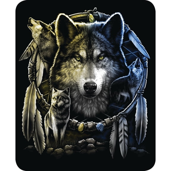 Queen Size Wolf Mandala Dreamcatcher Wolves Mink Blanket Super Soft Plush Fleece