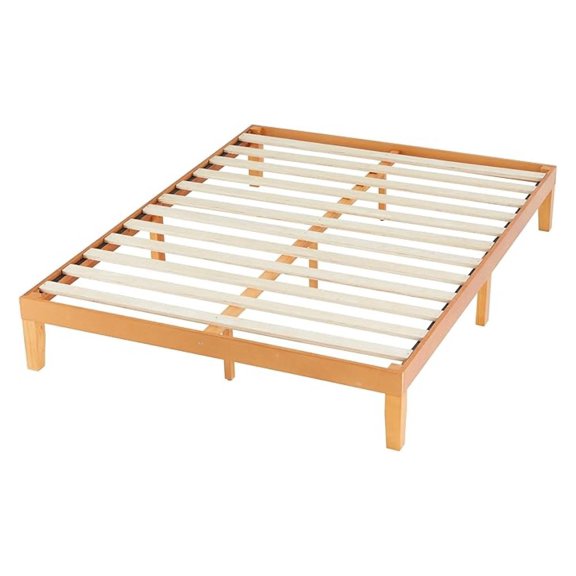 Queen Size Wood Bed Frame, 12 Inch Wooden Platform Bed with Support Slats, No Required, Storage Space Under The Durable Bed Frame, Natural Pine