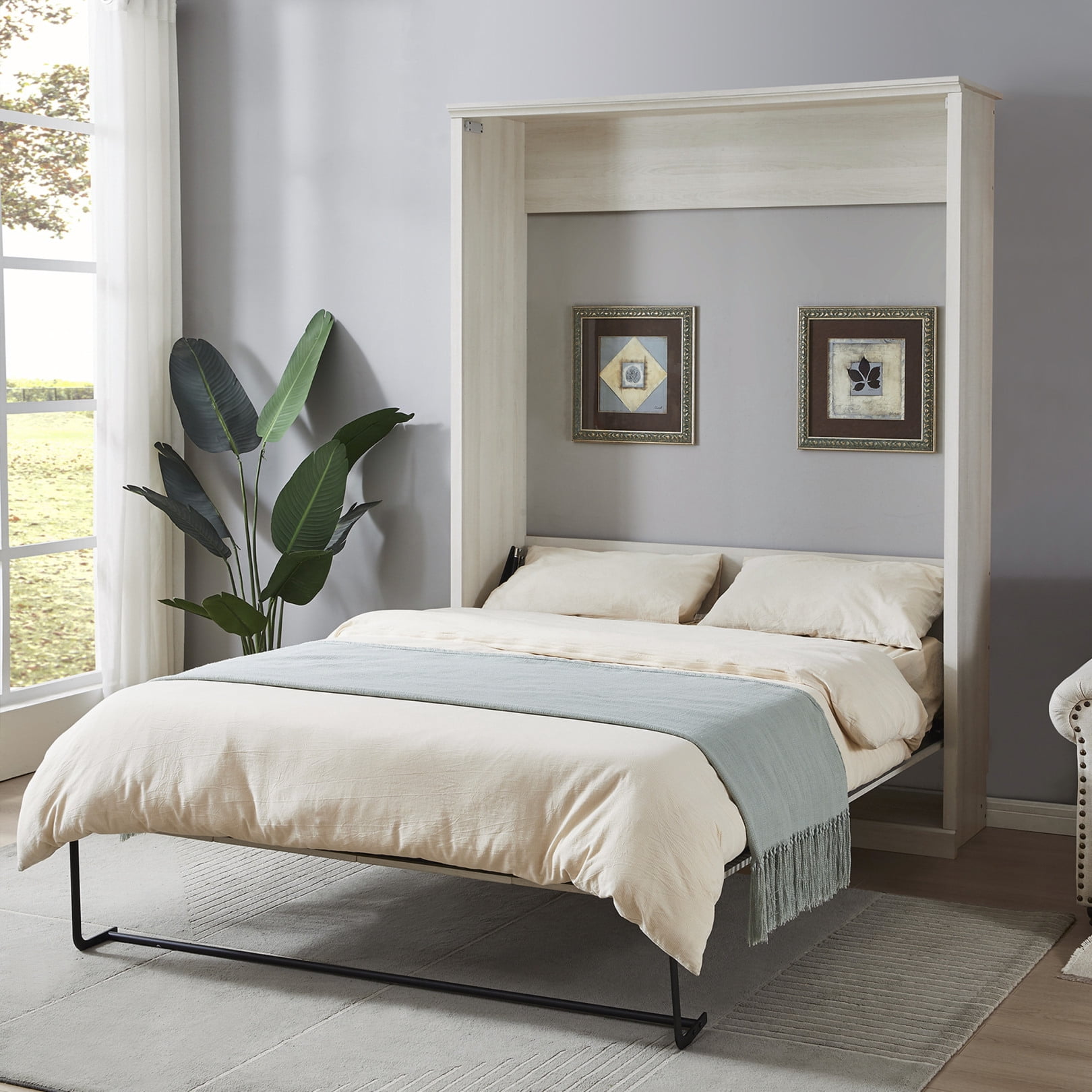 Queen Size Wood Murphy Bed with Dual Piston System and Flexible Slats ...