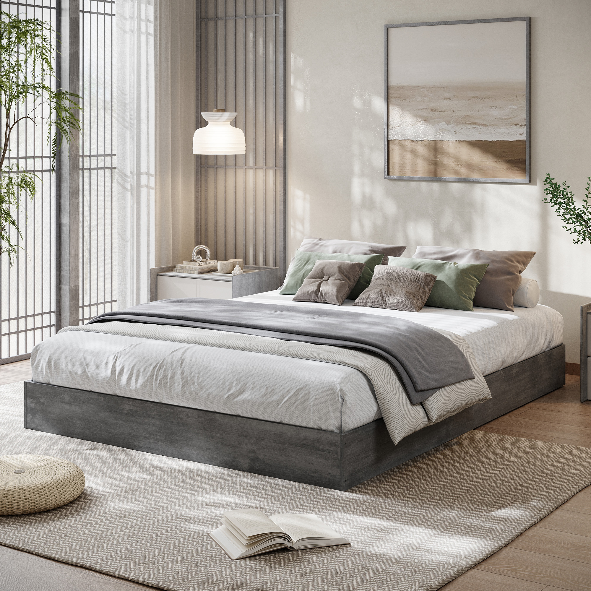 Queen Size Wood Platform Bed Frame, Wooden Bed Frame Without Headboard ...