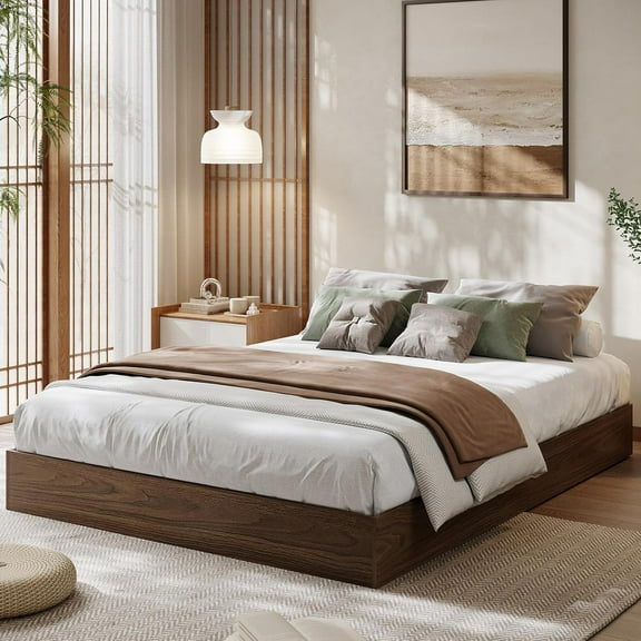 Queen Size Wood Platform Bed Frame,Wooden Bed Frame Without Headboard, Wood Slat Support,No Box Spring Needed, Easy Assembly