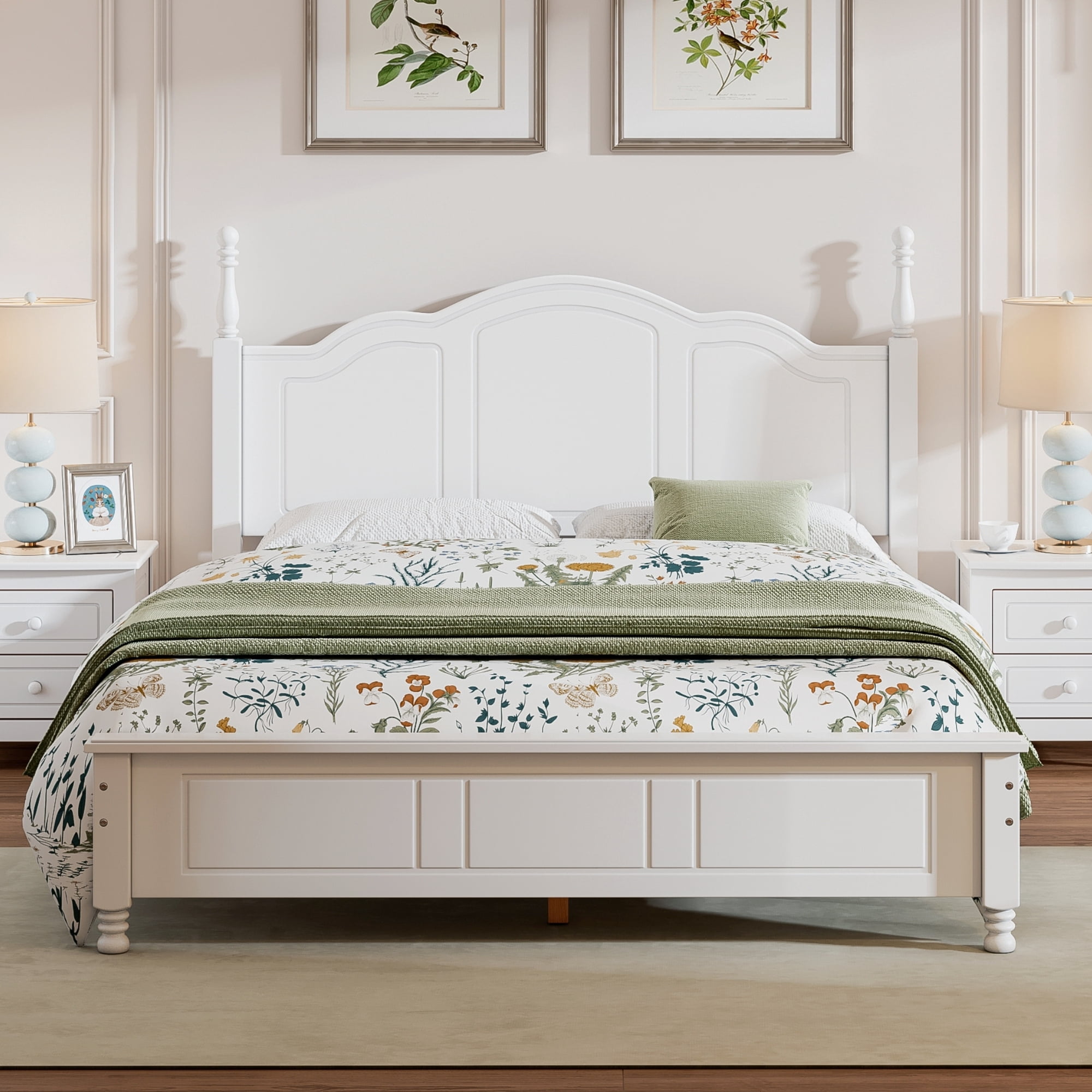 Queen Size Wood Platform Bed Frame with Headboard and Footboard,Retro