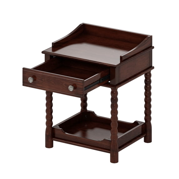 Queen Size Wood Platform Bed with Gourd Shaped Headboard,Retro Style Platform Bed with Wooden Slat Support,Walnut