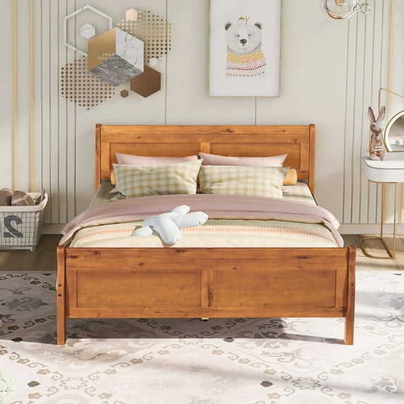 Queen Size Wood Platform Bed with Headboard No Box Spring Needed Wood Slat Support