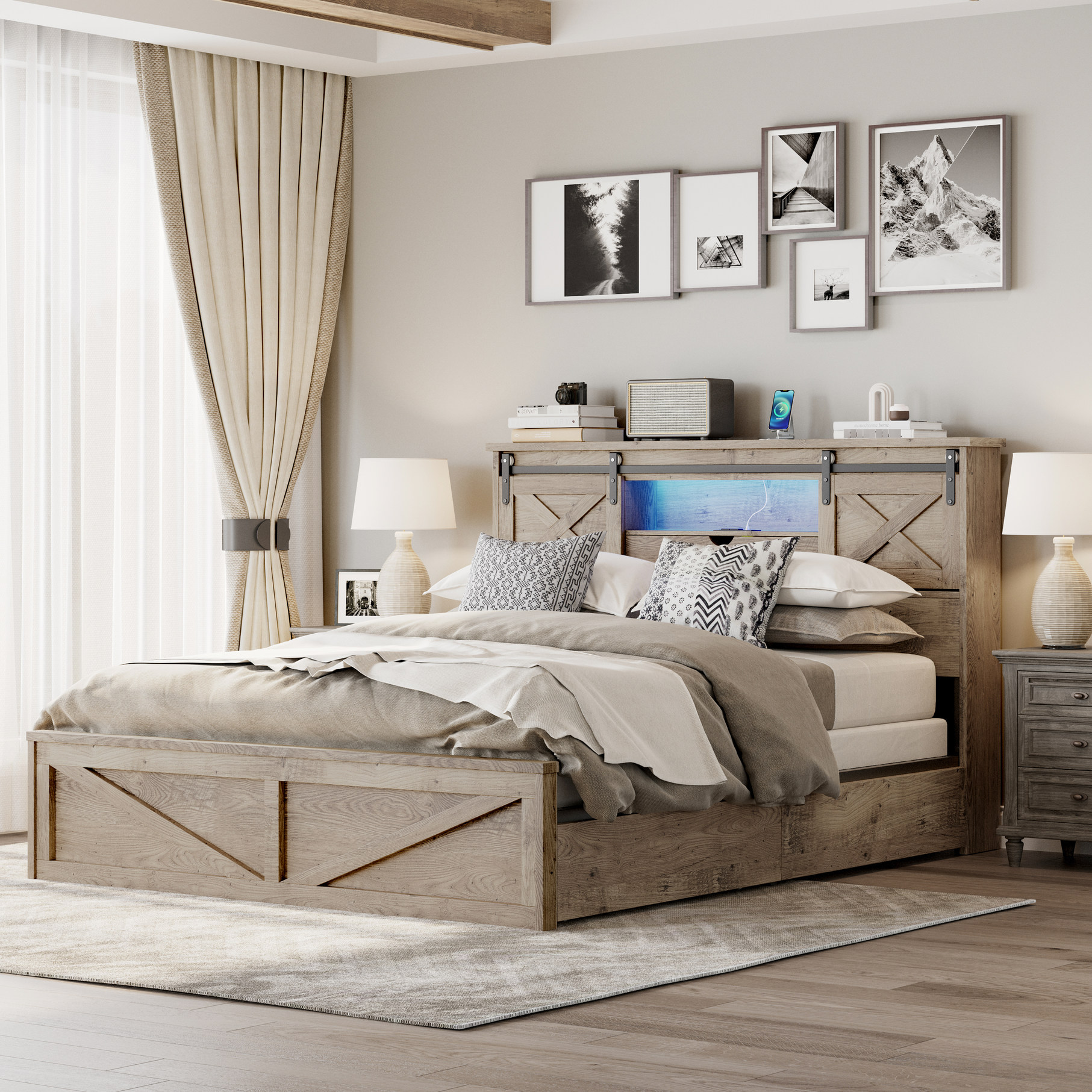 Photo inspiration: Queen Size Wooden Bed Bedroom Practicality And Beauty Photo Inspiration
