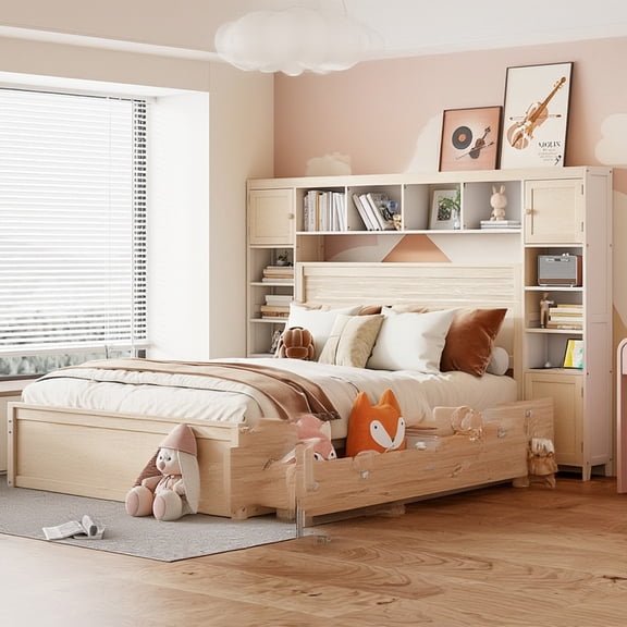 Queen Size Wooden Bed With All-in-One Cabinet, Shelf and Sockets, White(OLD SKU:LP000742AAK)